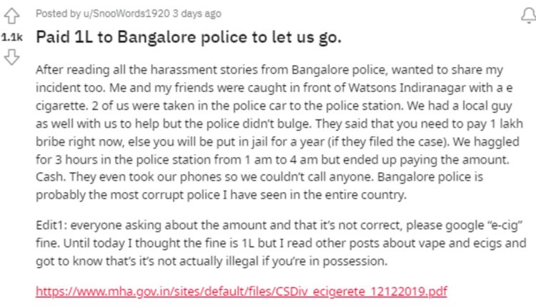 Social media post alleges Bengaluru police harassment and bribery demand | Bengaluru
