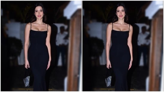 Shanaya completed her look in nude eyeshadow, black eyeliner, black kohl, mascara-laden eyelashes, drawn eyebrows, contoured cheeks and a shade of red lipstick. (Instagram/@shanayakapoor02)
