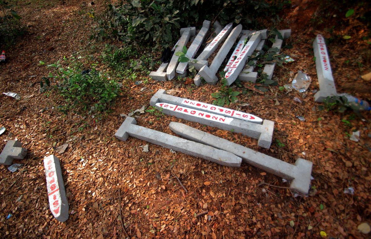 ASI’s marking pillars being prepared after the High Court order to undertake a survey of the land.