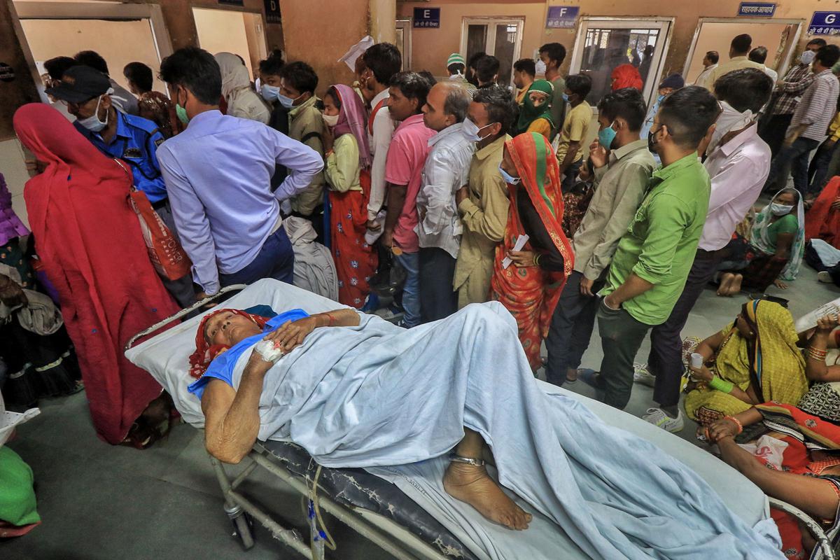 Patients wait for treatment at SMS Hospital amid a strike by resident doctors over the Rajasthan Right to Health Bill.