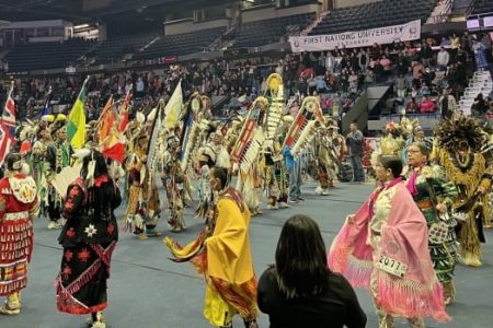 Newcomers and long-time dancers come together at First Nations University of Canada powwow