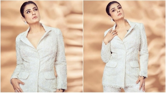 Lastly, Raveena accessorized her chic look with stacked silver rings, statement flower-patterned silver earrings, and pumps heels.(Instagram/@officialraveenatandon)
