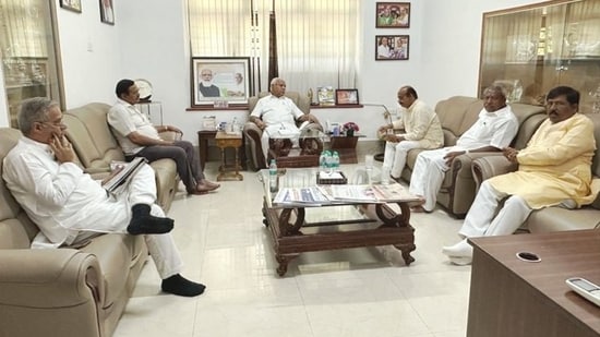 CM Bommai met senior BJP leader and Lingayat strongman BS Yediyurappa and other party leaders.(ANI)