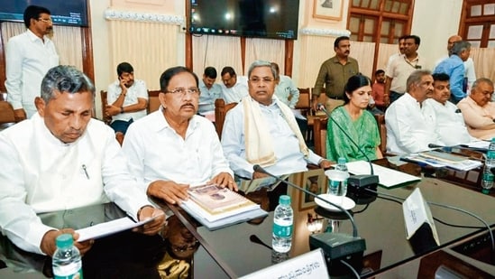 Karnataka Chief Minister Siddaramaiah at a pre-Cabinet meeting, at Vidhana Soudha in Bengaluru on Wednesday. (ANI)