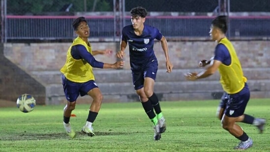 The India U-17 team during practice.