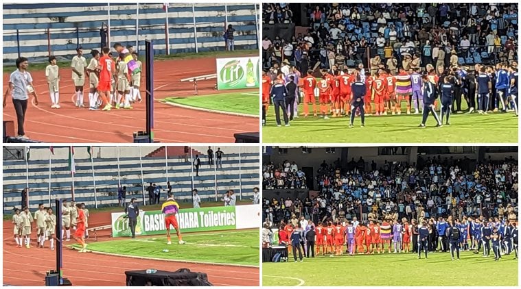 Manipur flag wrapped over Jeakson Singh's jersey after India's SAFF Championship final win against Kuwait(HT Photo/Shivam Saha) Manipur flag wrapped over Jeakson Singh's jersey after India's SAFF Championship final win against Kuwait(HT Photo/Shivam Saha)