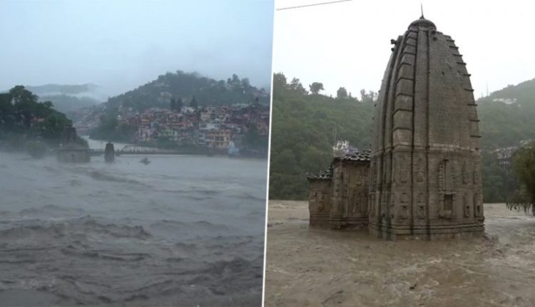 Himachal Pradesh Floods Video: Panchvaktra Temple in Mandi Submerges in Water Due to Spate in Beas River After Incessant Rains