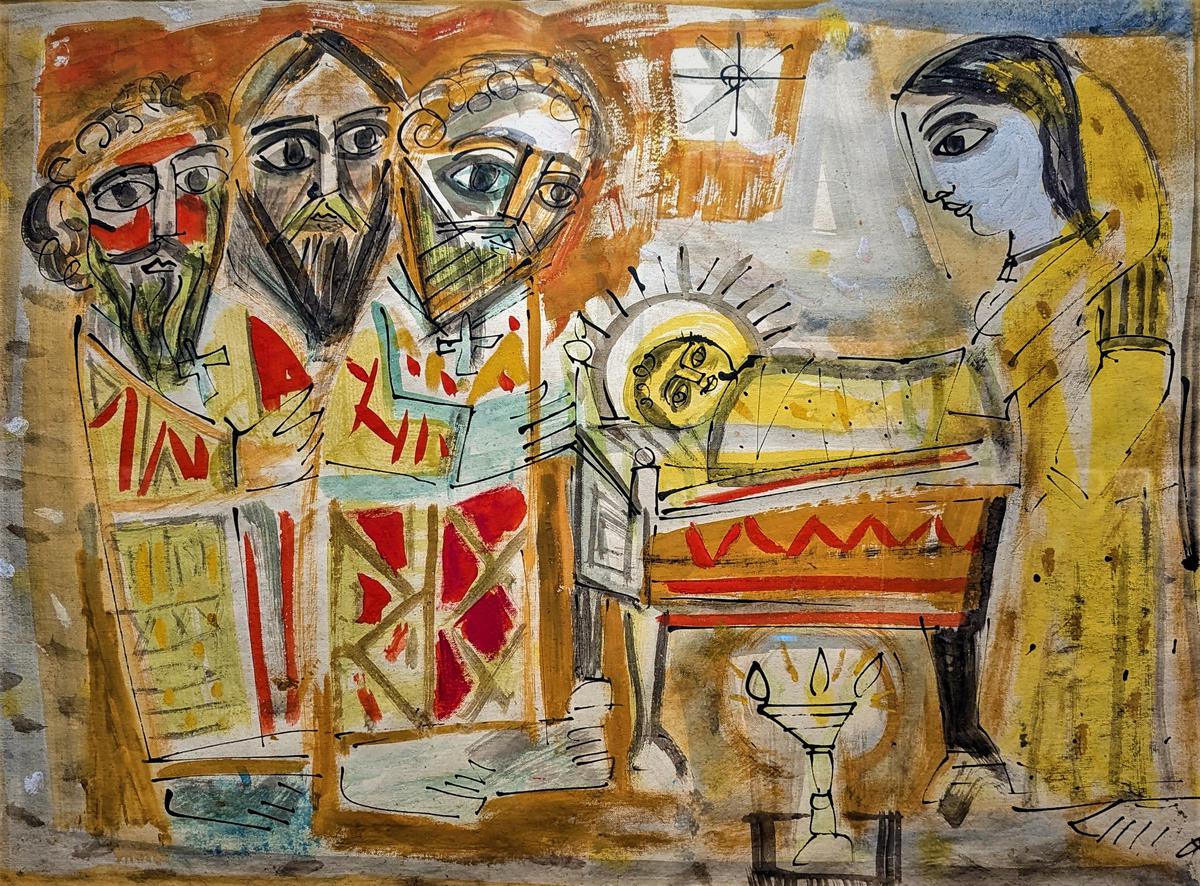 Artist Badri Narayan’s poster colour on handmade paper titled ‘Christmas’ from 1964.