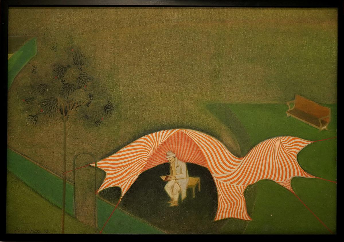 Manu Parikh’s ‘No passenger’ is oil on canvas painted in 1972.