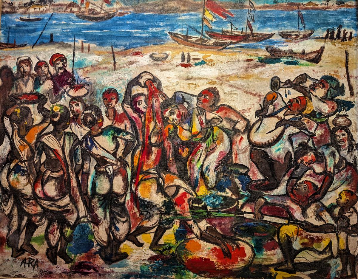 Oil on canvas ‘Holi on seaface’ from 1960 by artist K H Ara.