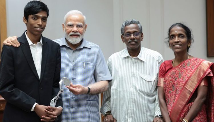 PM Narendra Modi Meets Chess Prodigy R Praggnanandhaa, Who Won Silver Medal in FIDE World Cup, Says ‘Proud of You’ (See Pics)