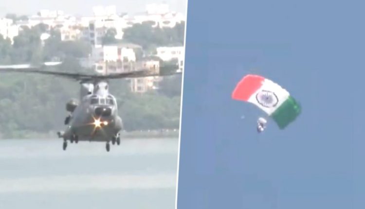 IAF Aerial Display in MP: Chinook Helicopters Showcase Thrilling Aerobatic Performances in Bhopal As Indian Air Force Mark Its 91st Anniversary (Watch Videos)