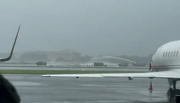 Mumbai Aircraft Crash Video: Three Passengers Injured As Private Business Jet With Eight Onboard Skids, Crash Lands at Chhatrapati Shivaji Maharaj International Airport