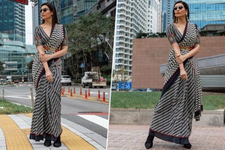 Karishma Tanna Rocks Classic Black Fusion Saree Look at Busan International Film Festival 2023