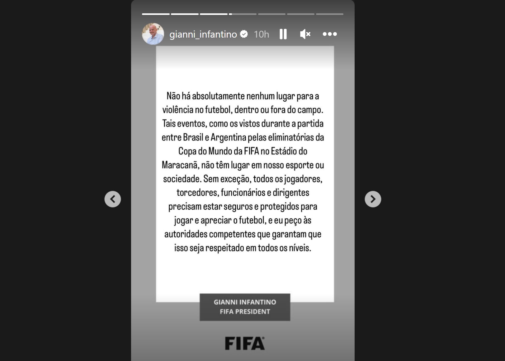 Gianni Infantino's Instagram story Gianni Infantino's Instagram story