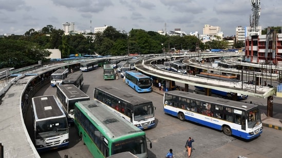 BMTC Main Bus Stand at Majestic in Bengaluru. (Photo by Samuel Rajkumar/ Hindustan Times)