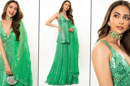 Ahead of Her Wedding, Rakul Preet Singh Stuns in an Exquisite Green Mirror Work Sharara Set (See Pics)
