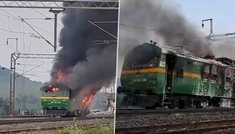 Train on Fire in Odisha: Train Engine Catches Fire Near Gobindapur in Dhenkanal District, Fire Tenders Present at Spot; Video of 'Burning Train' Surfaces