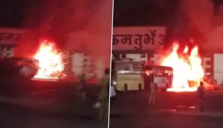 Navi Mumbai Fire: Massive Blaze Erupts at Turbhe Bus Depot (Watch Video)