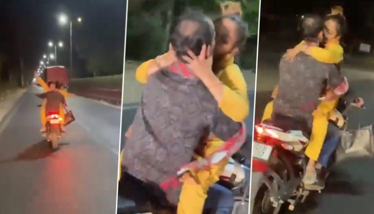 Couple Romance on Bike in Rajasthan: Viral Video Shows Woman Hugging, Kissing Man on Moving Motorcycle in Kota; Both Apologise After Police Action