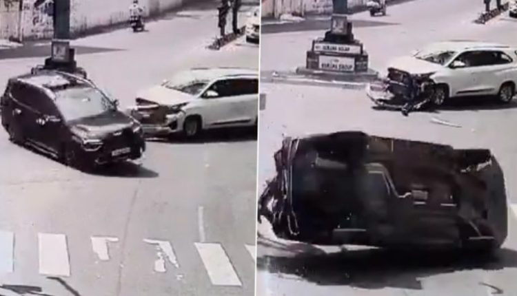 Road Accident Caught on Camera in Hyderabad: Car Jumps Signal, Hits Another Vehicle and Overturns Multiple Times; Video Surfaces