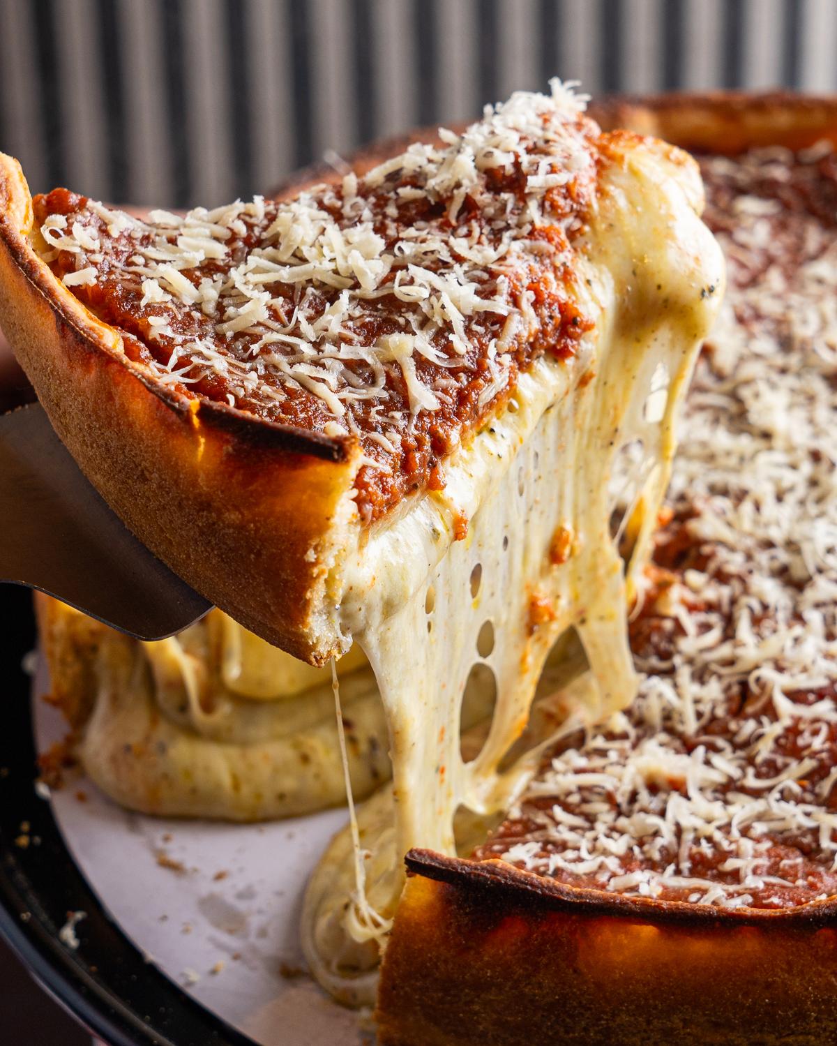 Pass The Salt’s signature double crust deep dish Chicago pizza.