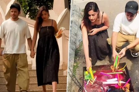 Surbhi Chandna Looks Cute in Black Sleeveless Dress As She Visits Mount Mary Church With Husband Karan Sharma (Watch Video)