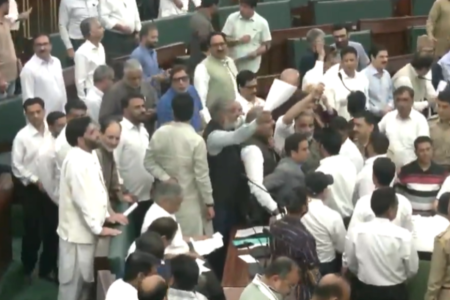 Watch: Scuffle breaks out between lone AAP MLA and BJP leaders in J&K assembly | India News