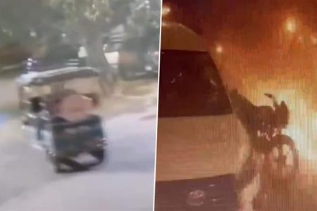 Blast Outside BJP Leader’s House: CCTV Captures Moment Grenade Was Thrown at Manoranjan Kalia’s Residence in Jalandhar