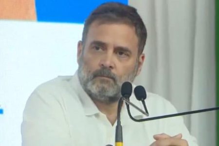 Rahul Gandhi Calls for Caste Census, Slams 50% Reservation Cap at Congress Convention in Gujarat’s Ahmedabad (Watch Videos)