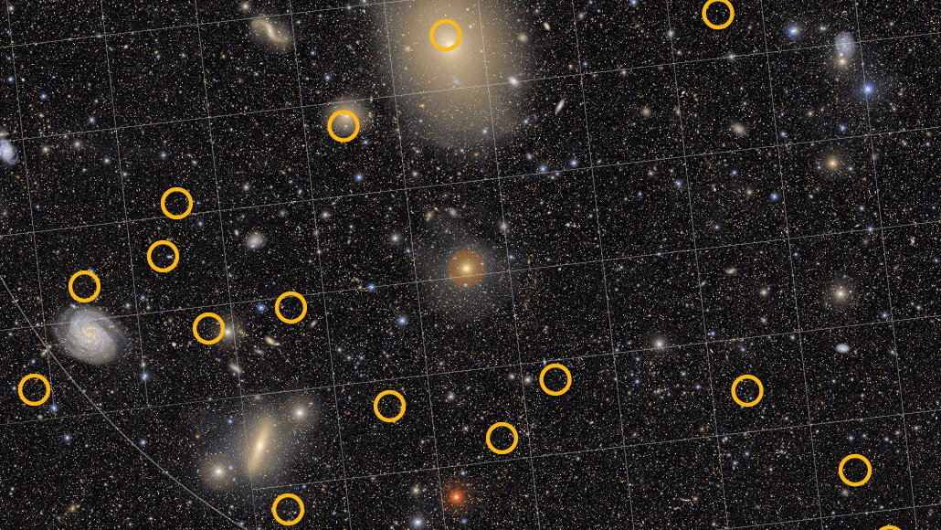 A Rubin image with pulsars marked in yellow circles