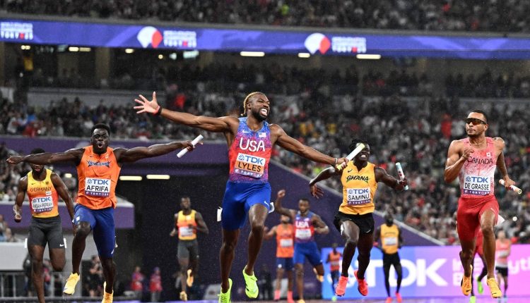 U.S. men grab gold in 4x100-meter relay on final day of world championships; Japan 6th