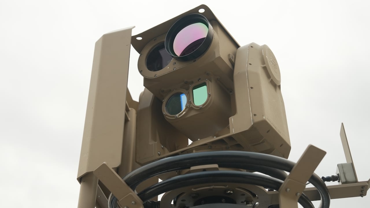 A device with lenses poking out of a visor.