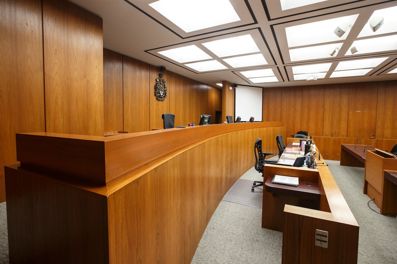 A courtroom is pictured.