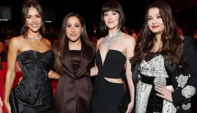 Collab We Need: Aishwarya Rai Bachchan and Dakota Johnson Bond at Red Sea Film Festival 2025; Actresses Hold Hands and Pose on Red Carpet (View Posts)