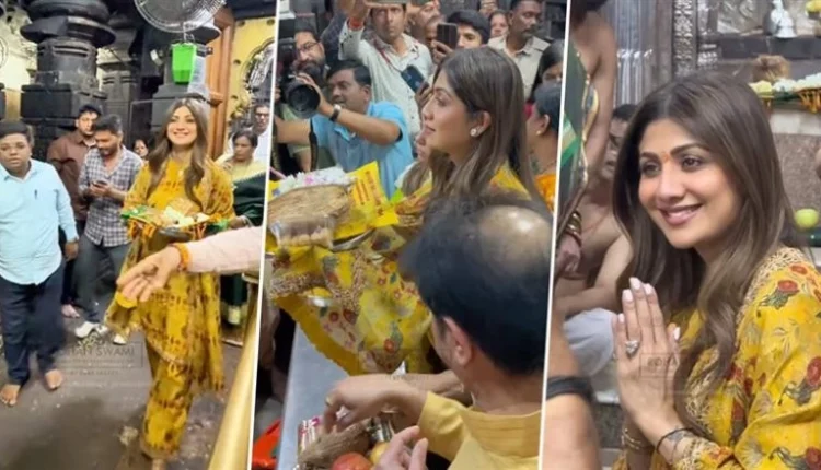 Shilpa Shetty Visits Kolhapur’s Mahalaxmi Temple; Looks Elegant in Yellow Punjabi Suit (Watch Video)